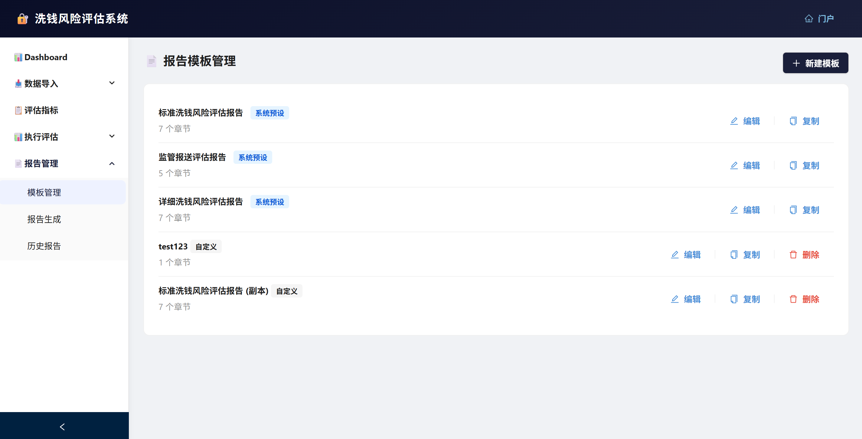 洗钱风险评估历史报告页面