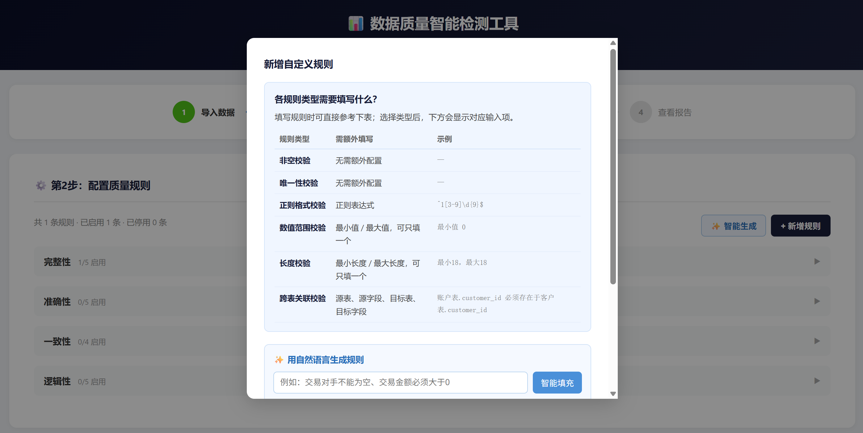 数据质量检测规则配置页面